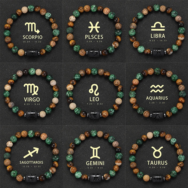 12 Zodiac Signs Natural Stone Bracelets Taurus Cancer Virgo Pisces Bracelets