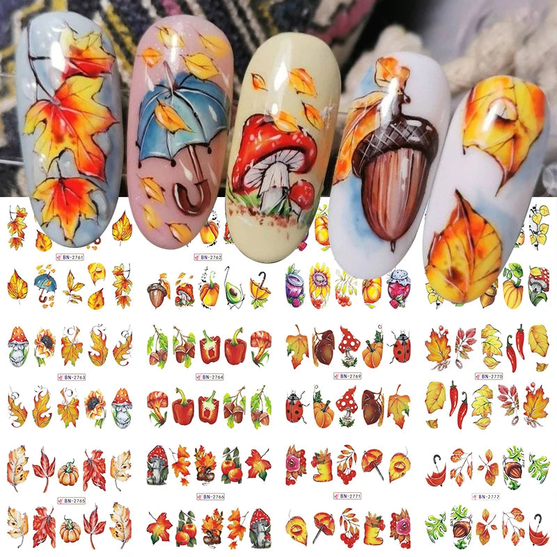 12 Designs Nail Stickers Set Mixed Floral Geometric Nail Art Water Transfer Decals Sliders Flower Leaves Manicures Decoration