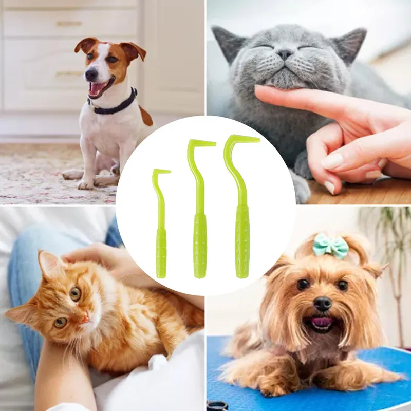 3Sets Flea Remover Hook Tick Remover Tweezer Tick Pull Pet Cat Dog Tick Clamp Accessaries Pet Mite Flea Extractor Dog Accessarie