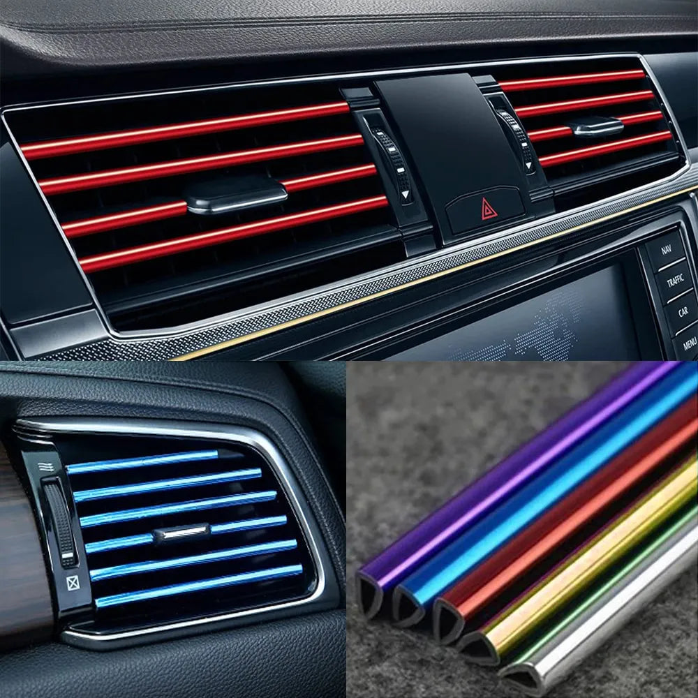 10 Pcs 20cm Car Air Conditioner Vent Outlet Trim Strip U Shape Chrome PVC Colorful Shiny Car Trim Strip