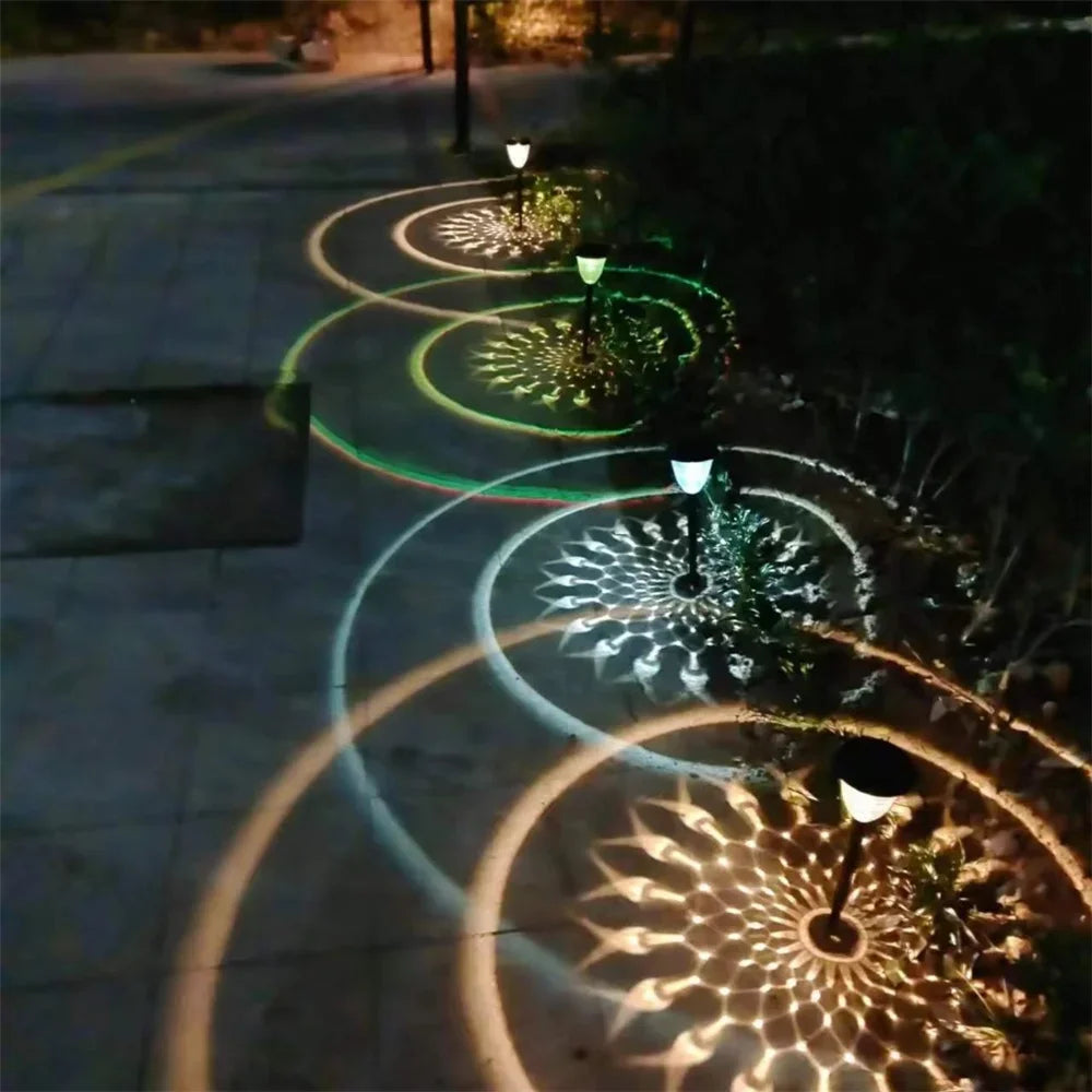 1-4Pack Solar Pathway Lights Outdoor Waterproof Round Circel Pattern Light