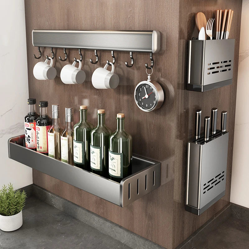 Wall Hanging Spice Rack Wall Mounted Kitchen Condimenters Spice Rack Organizer Shelf  Hanging Hook Rack