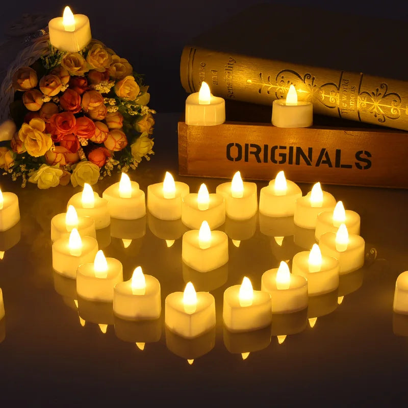 24Pcs Flameless Led Candle Heart-shaped Electronic Battery-Power Tealight Candles