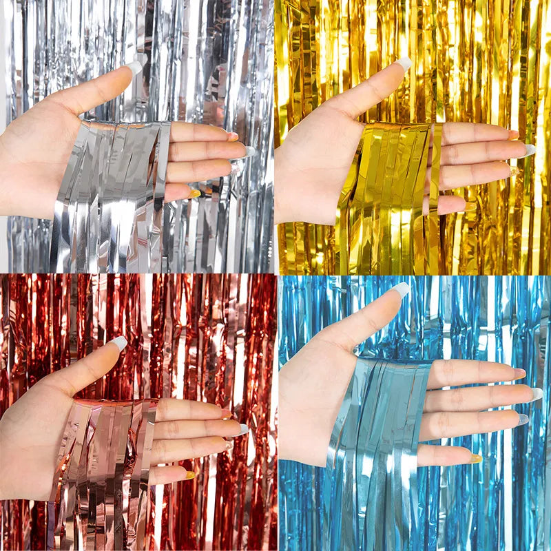 Metallic Tinsel Foil Fringe Curtains Backdrop for Decoration