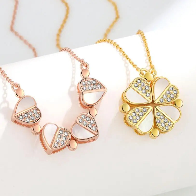 925 Sterling Silver Clover Necklace Four Leaf Heart Shape Pendant Necklace For Women Hart Luxury Jewelry