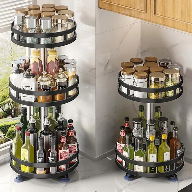 360°Rotation Spice Rack Organizer Jar Non-Skid Carbon Steel Storage Tray