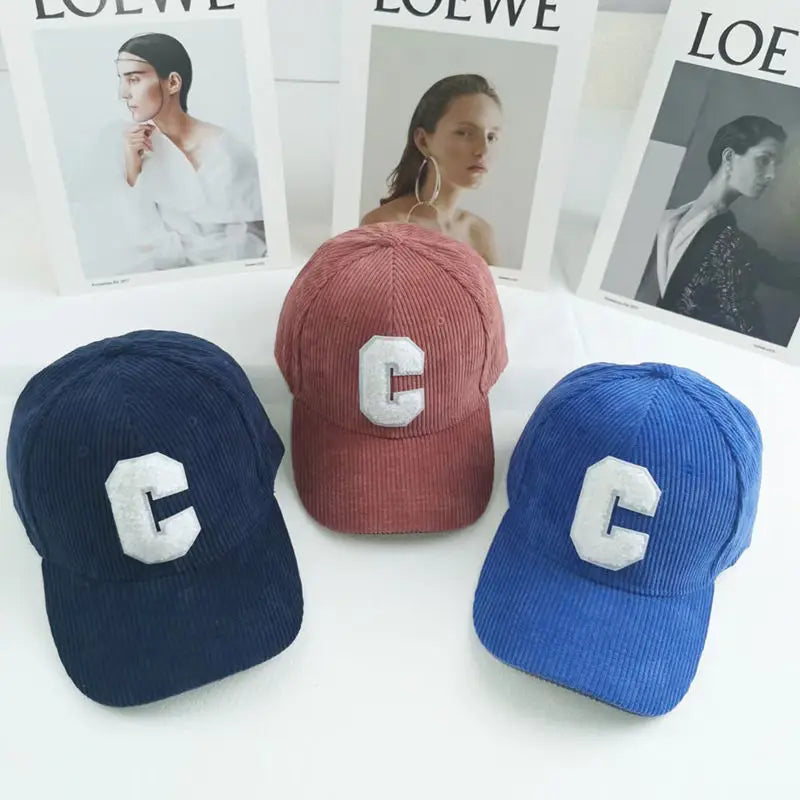 Corduroy Baseball Cap C Letter Snapback Hat Adjustable Casual Hip Hop Cap