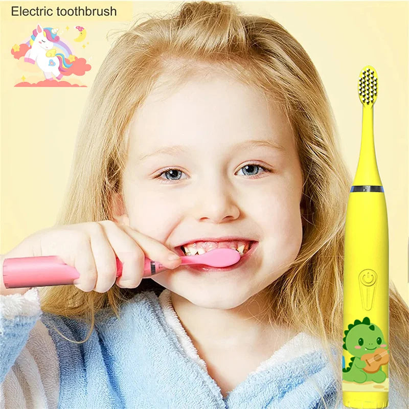 Sonic Electric Toothbrush IPX7 Waterproof With Replacement Heads Automatic Rechargeable Colorful Children Cartoon Brush For Kids