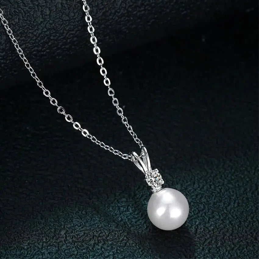 Freshwater Pearl 0.1ct Moissanite S925 Sterling Silver Pendant Necklace Women