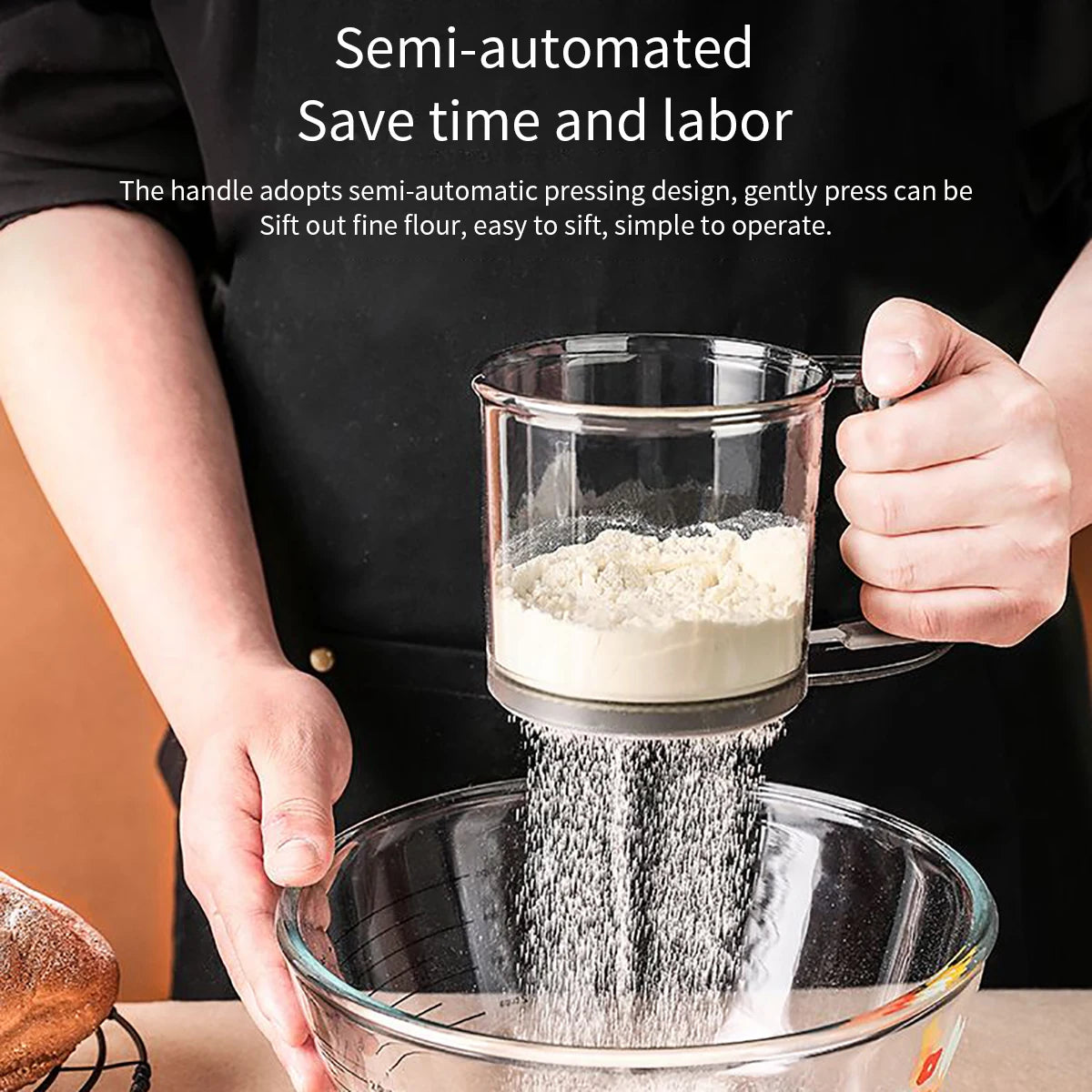 Kitchen baking, cake flour sieve, 40 mesh semi-automatic filter sieve