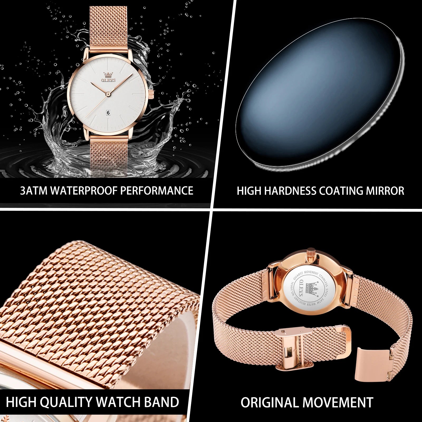 Watch for Women Rose Gold Waterproof Quartz Ladies Wristwatch