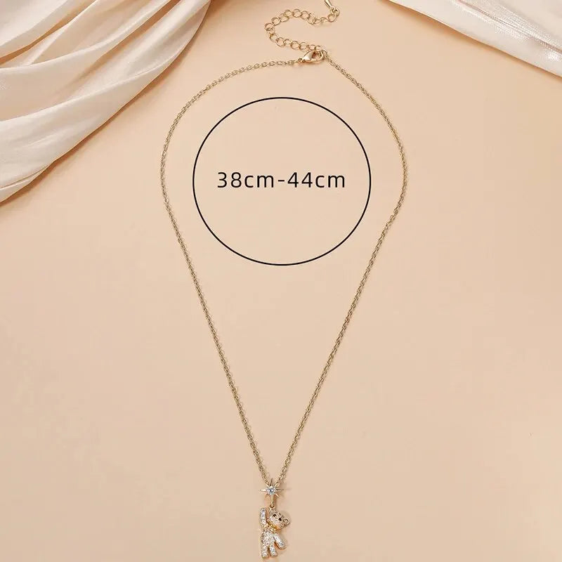 Obega Lovely Bear Necklaces for Women Cubic Zircon Inlaid Golden Neck Chain Female Necklaces Cute Jewelry Pendant