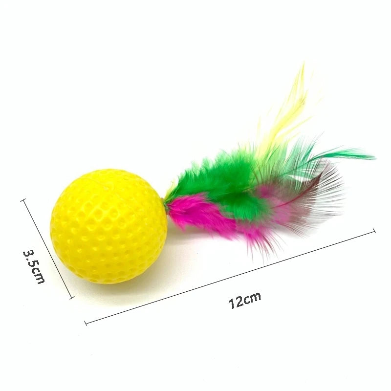 5Pcs Cat Toys Mixed Funny Plastic Golf Ball with Feather Cat Toy Interactive Kitten Cat Teaser Ball Playing Toy