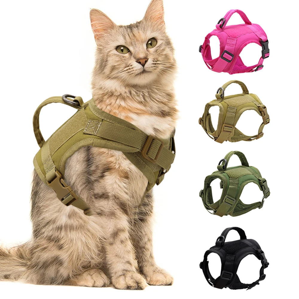 Tactical Military Cat Harness Breathable Mesh Pet Puppy Harness Adjustable Escape Proof Cat Vest for Small Dog