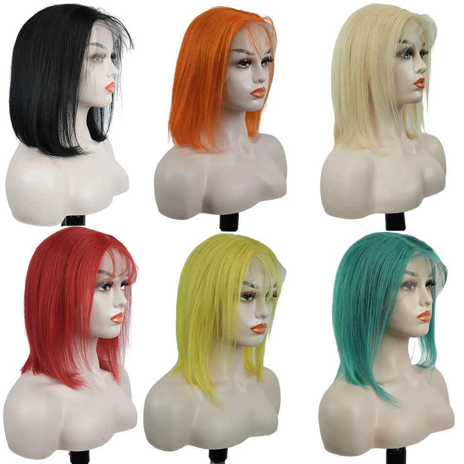 13x4 Lace Front Human Hair Wig Transparent Short Bob Wig Glueless Wigs For Women