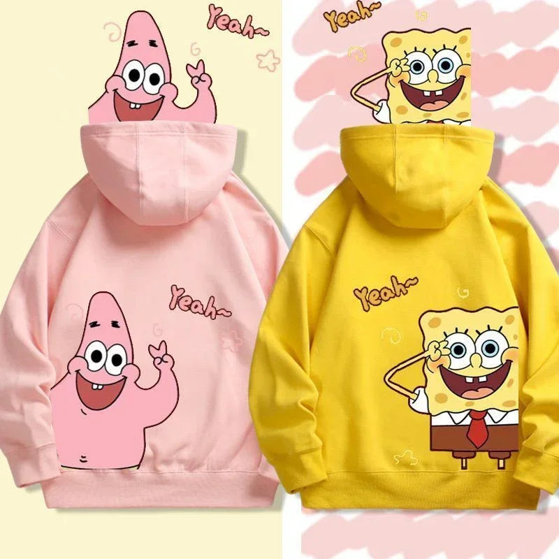 Animation Spongebob Squarepants Cartoon Polyester Long-Sleeved Hooded Sweatshirt