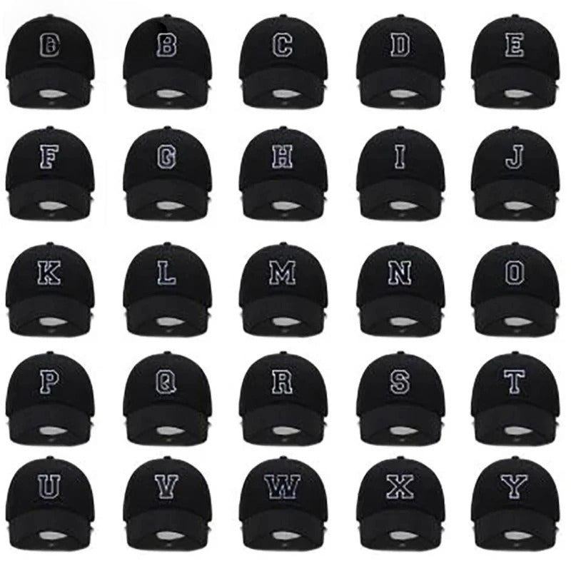 Bicolor letter A-Z Embroidery Black Baseball Cap Cotton Men Women Adjustable Cap