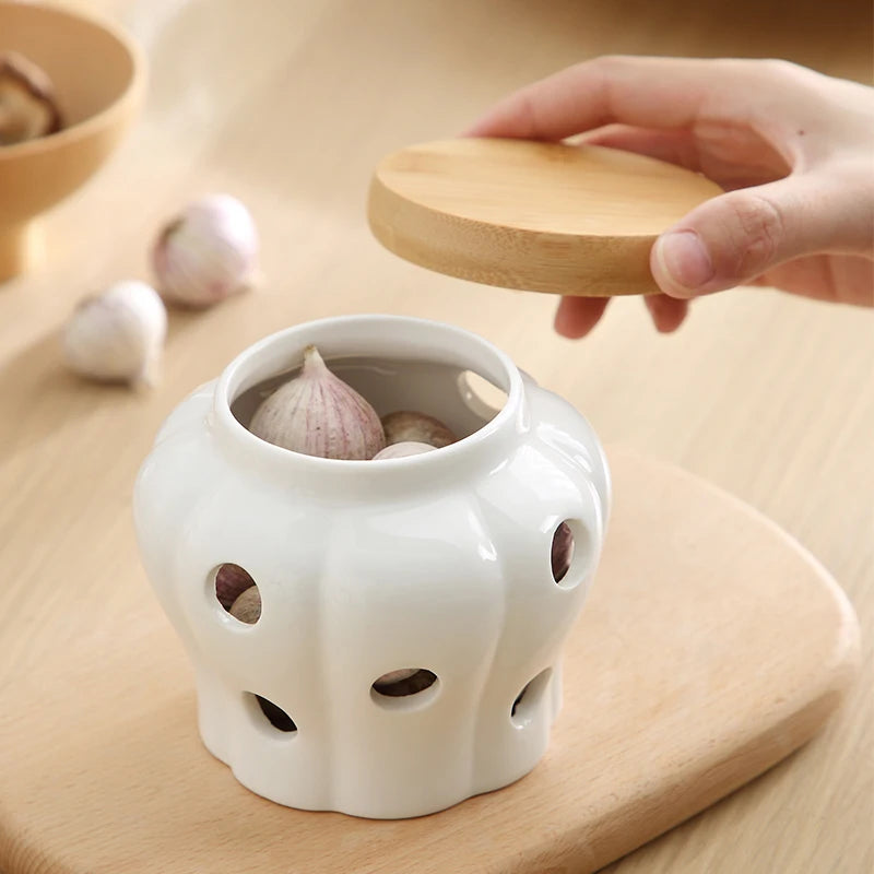 Hollow Ventilated Ceramic Storage Jar Ginger Garlic Storage Box