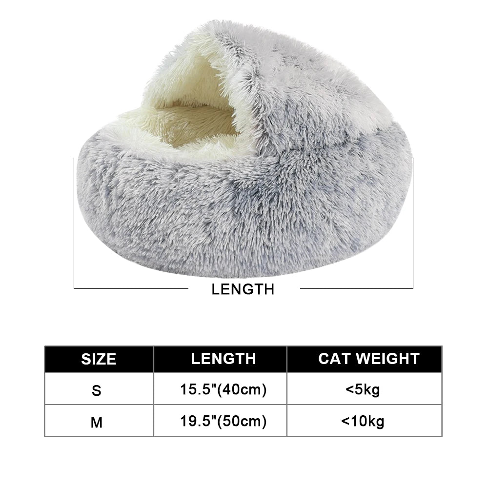 Round Cat Bed Winter Warm Soft Plush Long Plush Cat Cushion House 2 In 1 Sleeping Nest Kennel For Small Dogs Cats