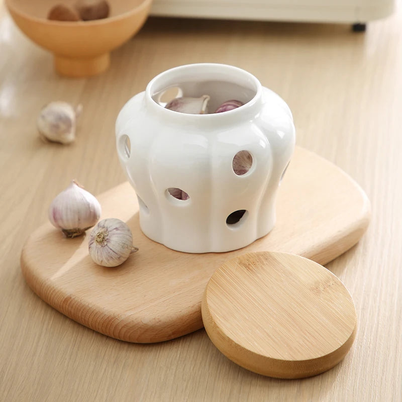 Hollow Ventilated Ceramic Storage Jar Ginger Garlic Storage Box