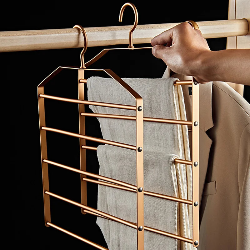 1pc 5 in 1 Gold Pant Hanger Multi-Layer Storage Rack for Trouser Aluminum Alloy