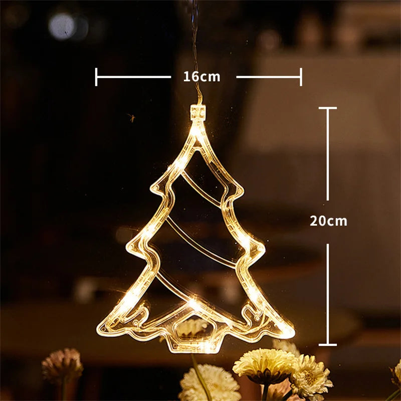 Christmas LED Light Snowflake Santa Hanging Sucker Lamp Window Decoration