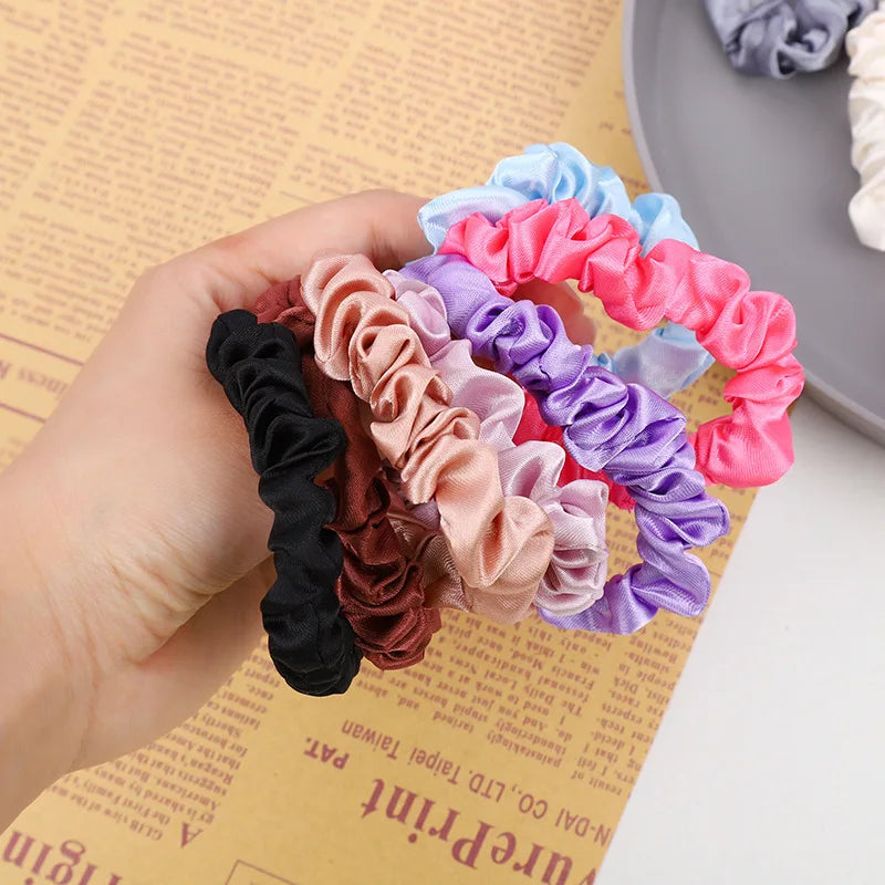 10pcs/pack Women Solid Color Satin Silk Scrunchies Elastic Hair Bands  Ponytail Holder