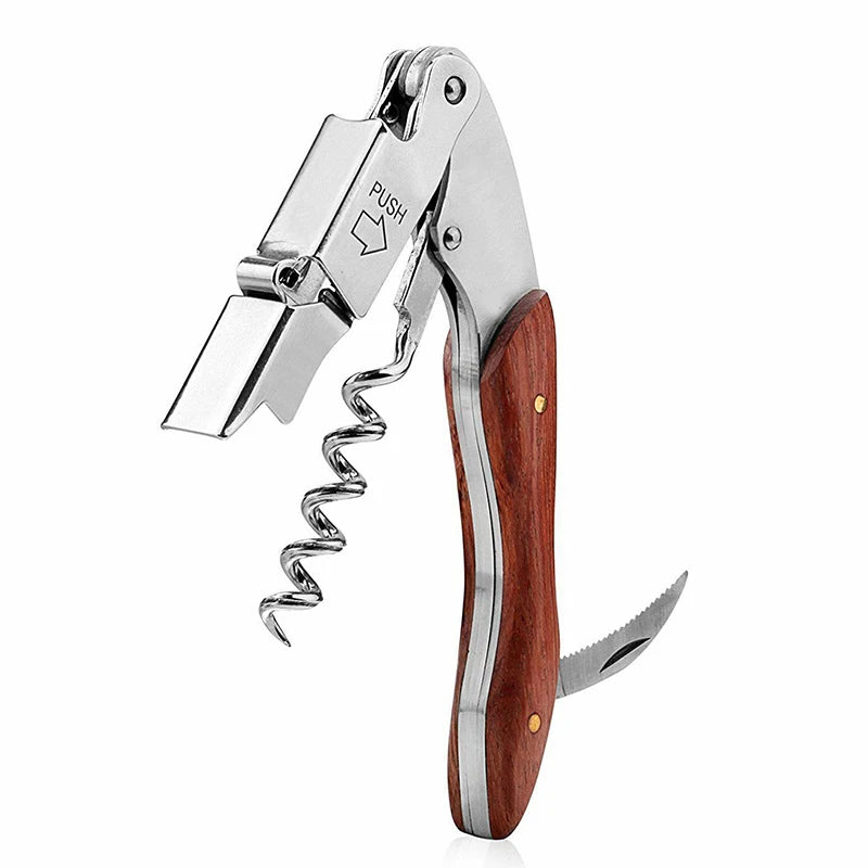 Four-in-one Multifunction Corkscrew Wine Bottle Opener Stainless Steel  Cutter High-end Screwdriver Wooden Handle