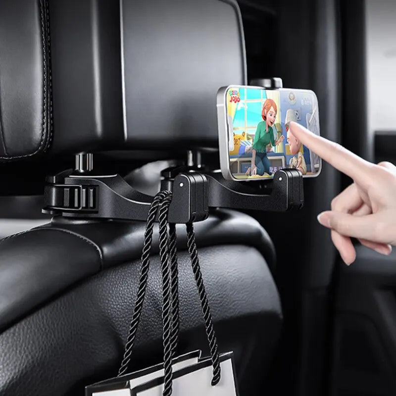 Multi-functional 2 In 1 Car Hook Hidden Multifunctional Rear Headrest Hook Car Rear Phone Holder Lock Type Mobile Phone Holder