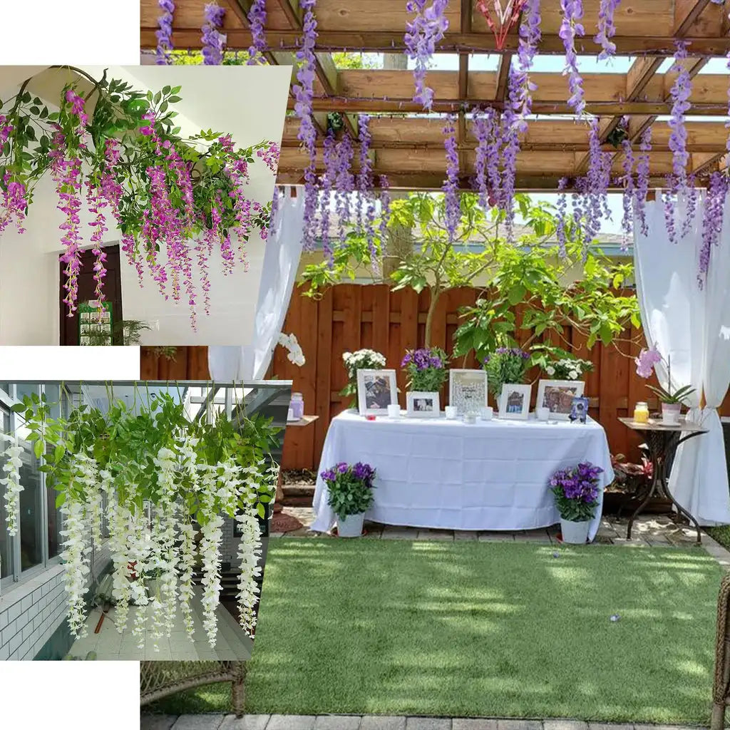 12pcs Artificial Wisteria Flowers String Hanging Garland Outdoor Fake Flower