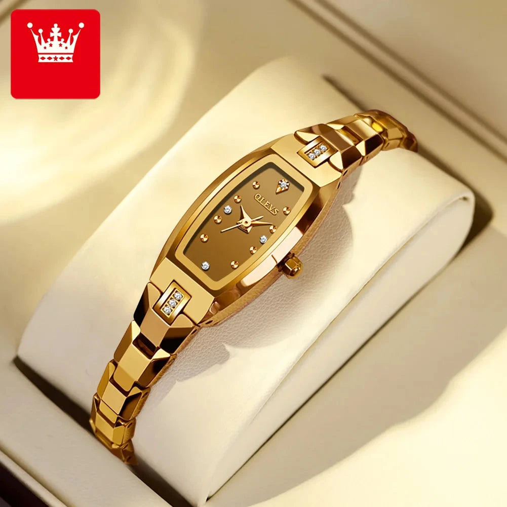 Imported Quartz for Women Gold Fashion Diamond Waterproof Ladies Wristwatch