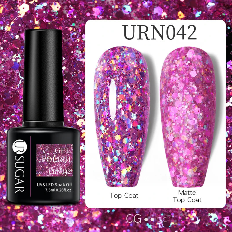 UR SUGAR 7.5ml Glitter UV Gel Nail Polish Glitter Sequins Soak Off UV Gel Varnish Colorful Nail Gel Polish DIY Nail Art Polish