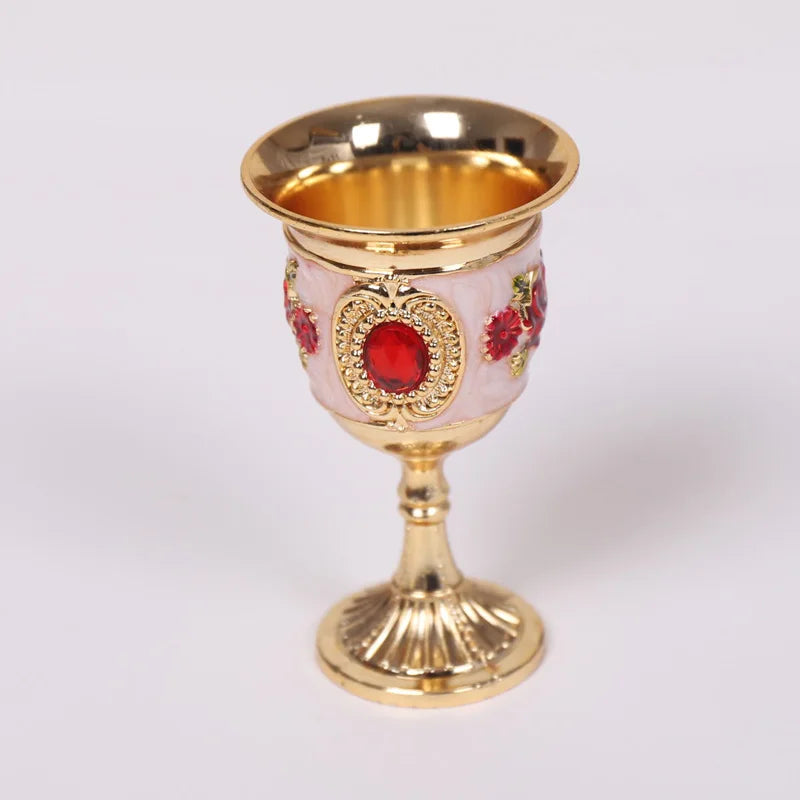 2pcs Goblet Retro 3D Small Gold Glasses Tin Alloy With Rose Patterns Luxury Personality Home Wine Glasses Crafts Decor Ramadan