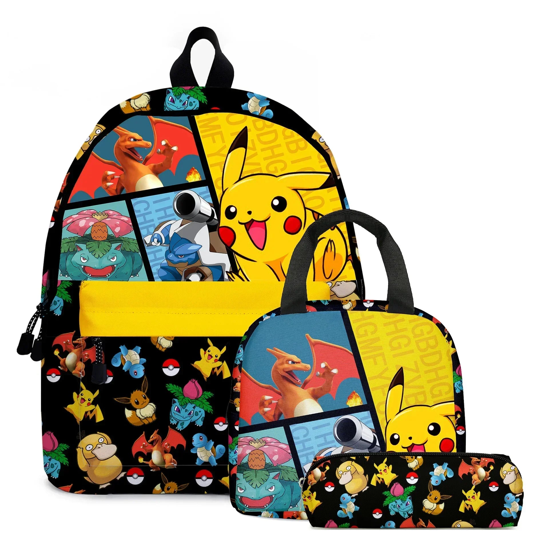 MINISO 2PC/3PC-Set Pikachu Pokémon Pikachu Backpack Student School Bag Pencil Case Children's Gifts Cartoon School Bag Mochila