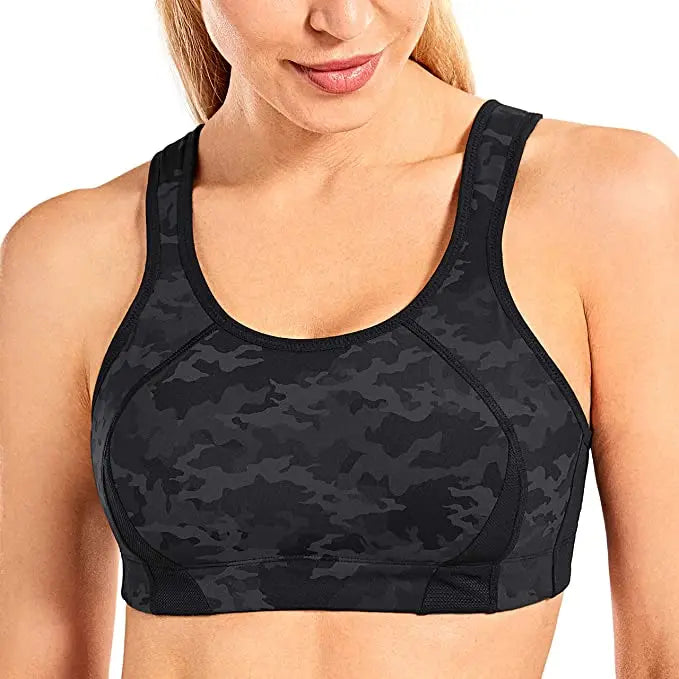 SYROKAN Sports Bras High Impact Padded for Women Full Coverage Shock Control Wirefree Bra