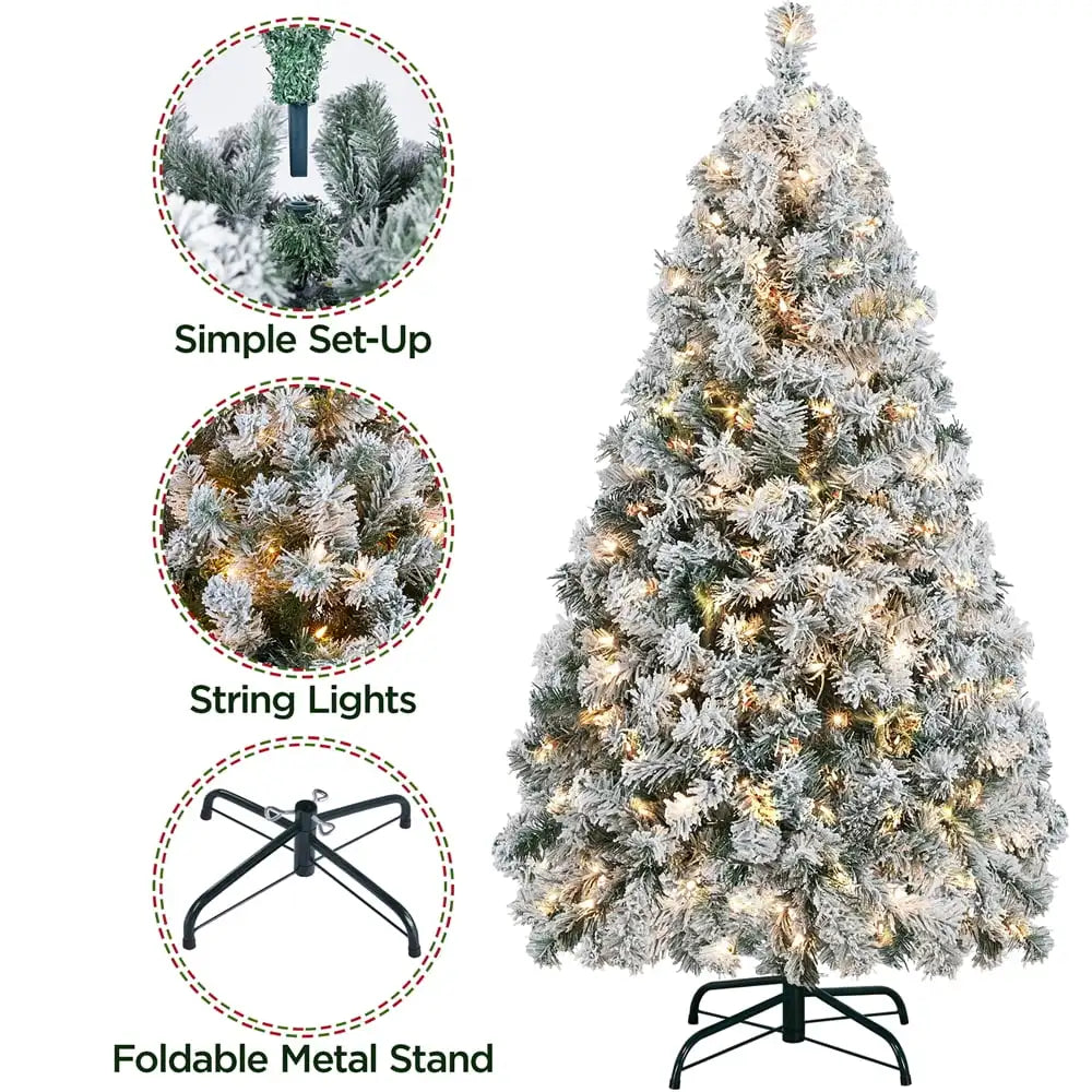 Christmas Decoration 4.5' Clear Prelit Incandescent Green Flocked Spruce Decorative Artificial Christmas Tree Free Shipping