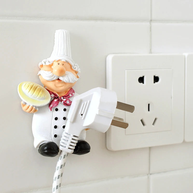 Useful Cartoon Cook Shape Outlet Plug Holder Cord Storage Rack Decorative Wall Shelf Key Holder Kitchen Supplies