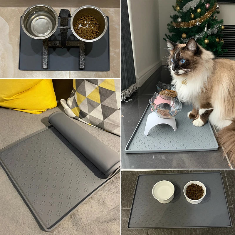 New Dog Cat Feeder Mat, Waterproof Anti-Slip Pet Feeding Bowl Mats for Food and Water, Small Medium Large