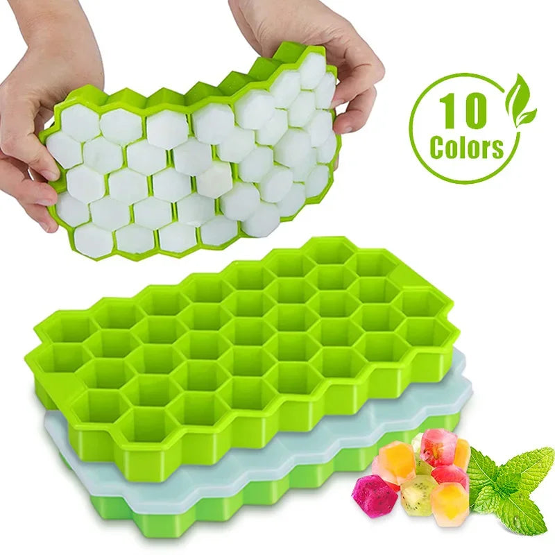 Honeycomb Ice Cube Tray Reusable Silicone Ice Mold Ice cube Maker BPA Free Ice Mould with Removable Lids