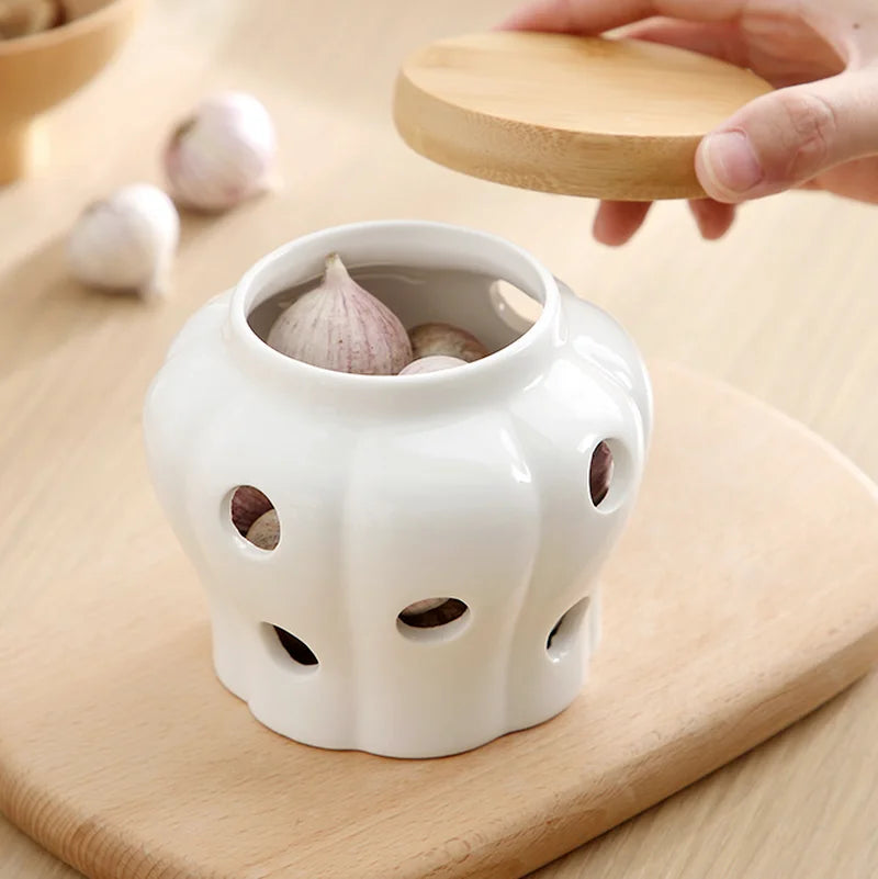 Hollow Ventilated Ceramic Storage Jar Ginger Garlic Storage Box