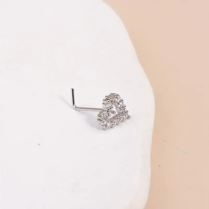 1pc Simple Mini Love Heart L-Shaped Nose Stud Nail Ring Zinc Alloy Nose Piercing