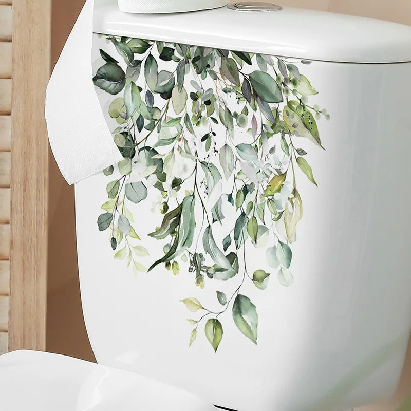 Green Plant Leaves Flower Wall Sticker For Bathroom Living Room Self-adhesive