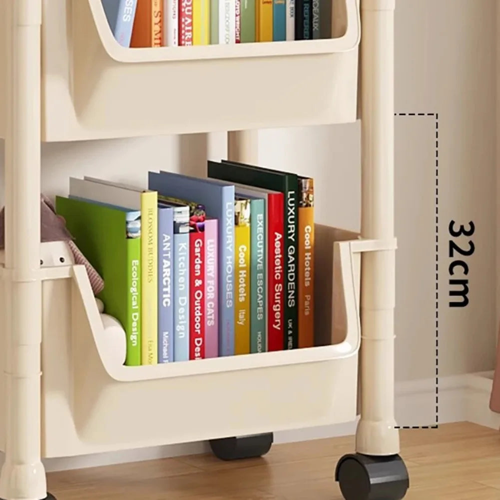 Trolley Bookshelf Portable Kitchen Storage Rack Movable Bookshelf With Wheels