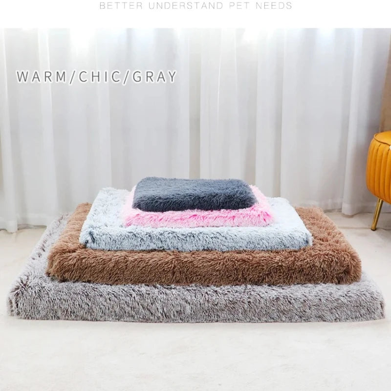 Long Plush Dog Bed with Non-slip Machine Washable Dog Bed Removable Cover for Large Medium Small Dogs