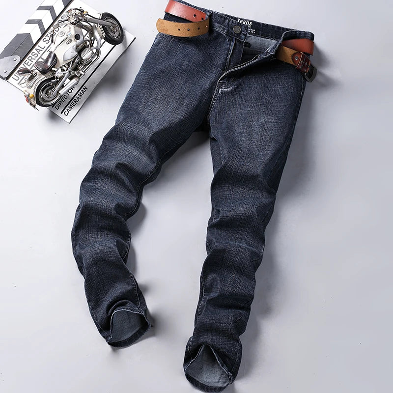 Men's Jeans Casual Straight Stretch Fashion Classic Blue Work Denim Trousers