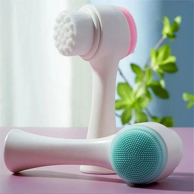 3D Bilateral Silicone Facial Cleanser Manual Massage Facial Brush Soft Bristles Silicone Double Sided Face Brush