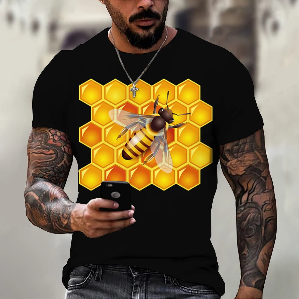 Men's T-Shirt 3D Print Tee Funny Bee Summer Short Sleeve T-Shirt O-Neck Tops