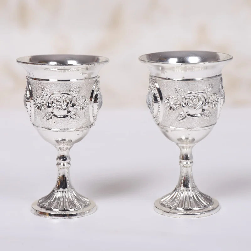 2pcs Goblet Retro 3D Small Gold Glasses Tin Alloy With Rose Patterns Luxury Personality Home Wine Glasses Crafts Decor Ramadan