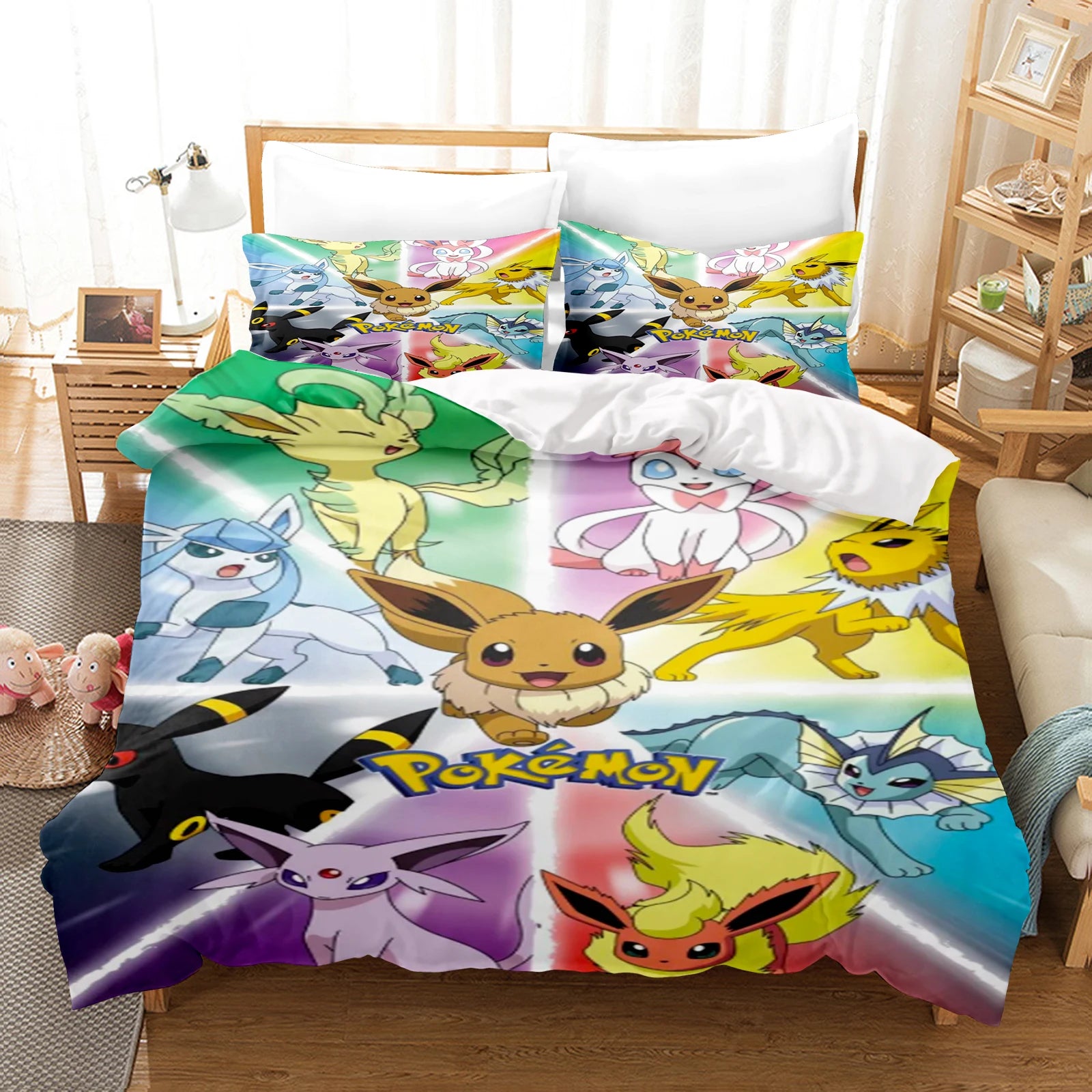 Pokémon 3D Bedding Set 3-Piece 1 Quilt Duvet Cover King Size 100% Polyester