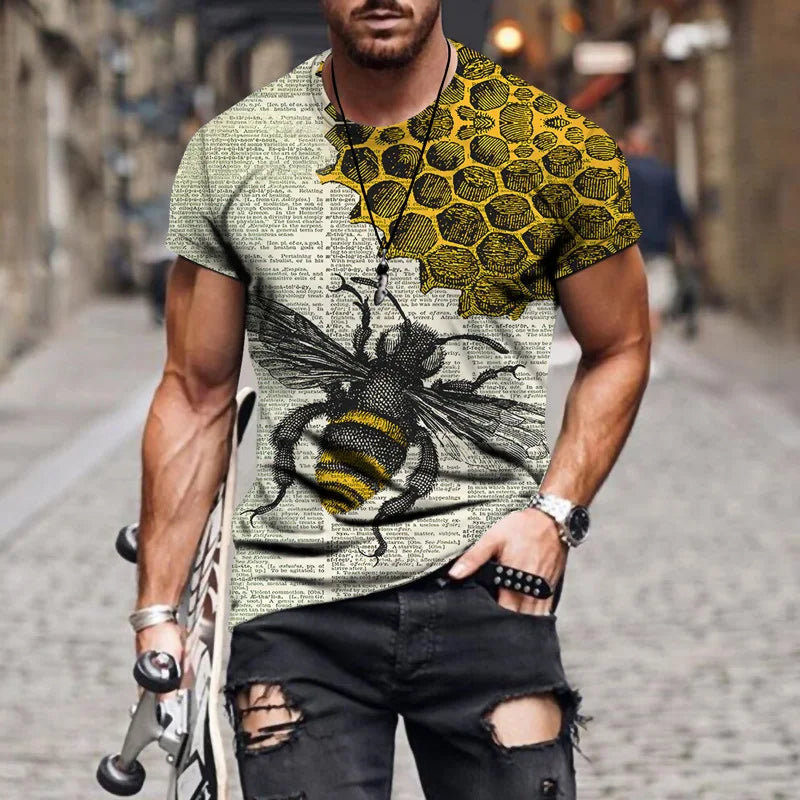 Men's T-Shirt 3D Print Tee Funny Bee Summer Short Sleeve T-Shirt O-Neck Tops